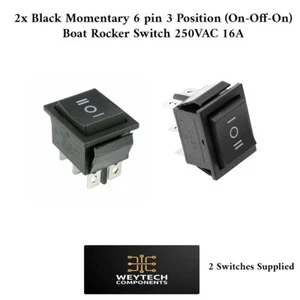 2x Black Momentary 6 Pin 3 Position (On-Off-On) Rocker Switch 250VAC 16A - Picture 1 of 2