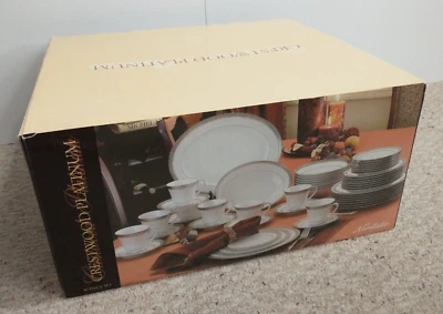 Noritake CRESTWOOD PLATINUM Fine China Dinnerware 50-Piece Set of Dishes For 8! - Image 1 of 4