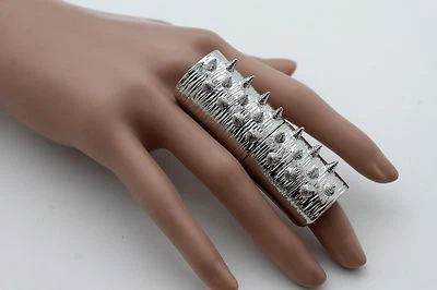 Donna Argento Metallo Lungo Punte Anello Moda Gioielli Uno Misura Band Punk Rock - Immagine 1 di 4