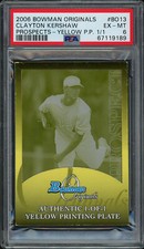 2006  Bowman Originals CLAYTON KERSHAW RC Rookie 1/1 YELLOW PP #13 PSA 6 EXMT
