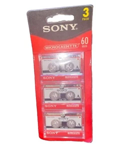 Sony Microcassette 3-Pack of MC60 Blank Audio Cassette Tapes 60 Minutes NEW - Picture 1 of 4