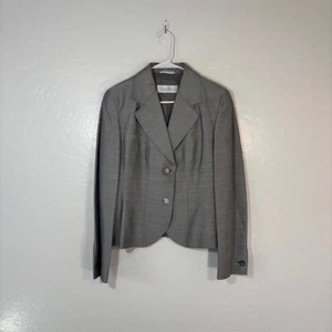 Max Mara Blazer Jacket Womens 12 Silk Linen Silver 2 Button - Picture 1 of 6