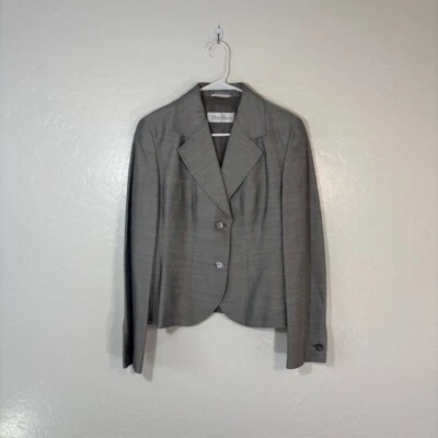 Chaqueta Blazer Max Mara Mujer 12 Seda Lino Plateado 2 Botones Foto 1 de 4