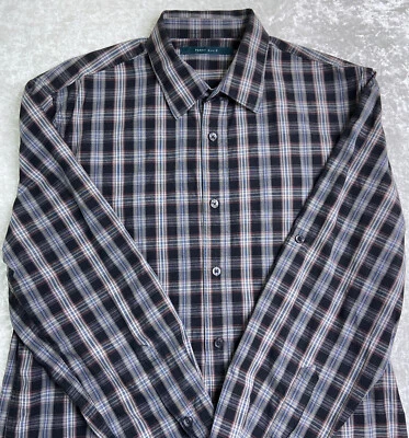 Camisa social Perry Ellis manga comprida gola preta azul vermelha masculina tamanho médio - Imagem 1 de 4