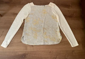 anthropologie akeni + kin S cotton blend beige/gold pullover lightweight sweater - Picture 1 of 6