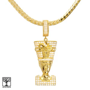 Iced Gold Plated Egyptian Pharaoh Pendant 24 inch Chain Necklace BCH 13127 G - Picture 1 of 4