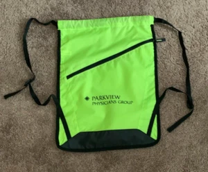 Neon Green Nylon Backpack Zipper Advertising 13 x 18 Inch Drawstring Brand New - Picture 1 of 4