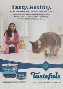 2022 Blue Buffalo Cat Food - Woman Feeds Kitten Kitchen Counter - Print Ad Photo - Picture 1 of 1