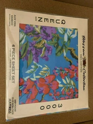 Queen Six Piece Sheet Floral Set 3000 Aloe Vera Bamboo Fabric Red Lavender - Image 1 of 4