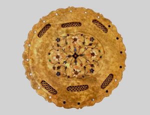 Vintage 9" Marble Inlay Trivet Plate Semi Precious Stones Pietra Dura Floral Art - Picture 1 of 12