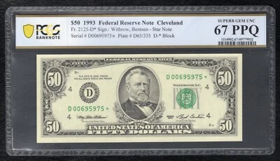 FR. 2125-D* 1993 $50 *STAR* FRN CLEVELAND, OH PCGS BANKNOTE GEM UNC-67PPQ (U) - Image 1 of 2