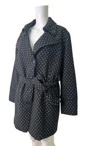 Tommy & Kate Wool Jacket Coat Size 16 Womens EU44 Black Knit Belted Polka Dot - Picture 1 of 14