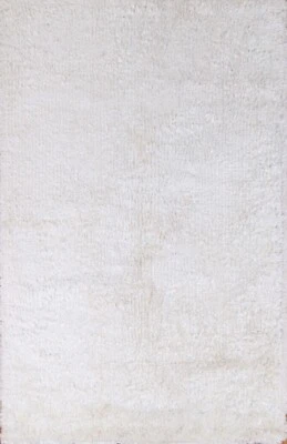 Contemporary Shaggy Solid Oriental Area Rug 5'x8' Ivory Thick Plush Hand-tufted - Image 1 of 4