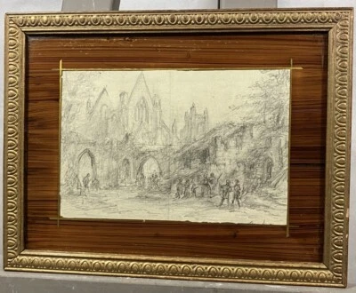 Félix Lenoir (XIX-XXe) Crayon Scène Sortie de Messe Eglise Village Signée - Photo 1/4