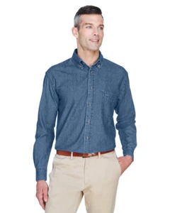 Harriton M550T Men's Tall Long-Sleeve Denim Shirt - Picture 1 of 4