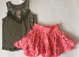 NWT Justice Army Green Fringe Tank & Geometric Print Skirt 8/10 - Picture 1 of 3