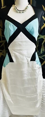 VESTIDO SEXY JAX BLANCO NEGRO AQUA SATINADO SIN MANGAS LÁPIZ MENEADO CÓCTEL FIESTA 8 Foto 1 de 4