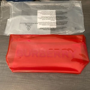 BURBERRY Translucent Clear Pouch COSMETIC Case Makeup BAG Neon Red 10x5 New - Picture 1 of 3