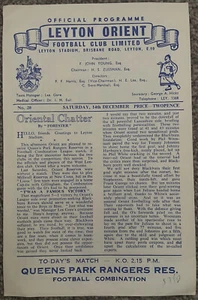 Leyton Orient Reserves v Queens Park Rangers Reserves 14th December 1957 - Picture 1 of 3