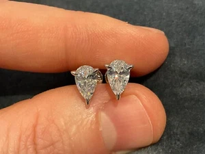 2.0 Carat Lab Created Diamond Solitaire Pear Stud Earrings Platinum Plated 925 - Picture 1 of 6