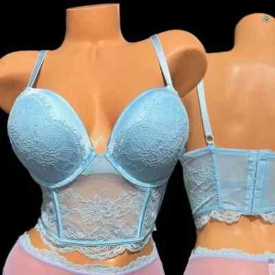 Victorias Secret Very Sexy Bombshell 2 Cup Sizes Push Up Corset Bra Blue New - Image 1 of 4