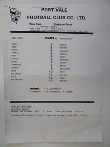 PORT VALE v STOKE CITY | 1990/1991 | RESERVES | 26 SEP 1990 | UK FREEPOST - Picture 1 of 2