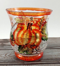 Yankee Candle Pumpkins and Fall Leaves Clear Crackle Glass Votive Candle Holder