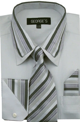 Camisa de vestir casual de rayas en contraste de 3 piezas para hombre de manga larga AH611 Foto 1 de 3