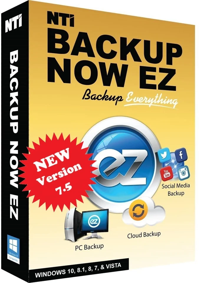 NTI Backup Now EZ 7.5, Backup & Recovery para Windows 11, 10, 8.1, 8, 7 o Vista Foto 1 de 4