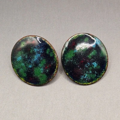 Pendientes de Clip Esmalte Abstracto Cobre De Colección 1" Verde Azul MCM Foto 1 de 4
