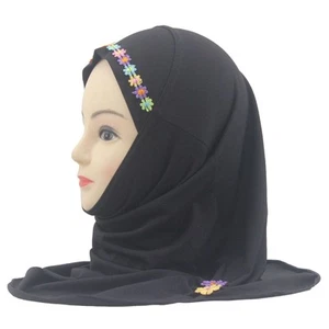 Muslim Kids Girl Flower Hijab Amira Turban Headscarf Shawl Wrap Instant Hat 2-6Y - Picture 1 of 47