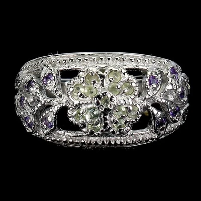 925 Sterling Silver Ring Round Peridot Rhodolite Garnet Gemstone Jewelry Size 8 - Image 1 of 4