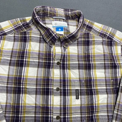 Camisa Columbia Para Hombres 2XL Púrpura Gris Amarillo A Cuadros Abotonada Manga Larga Algodón Foto 1 de 4