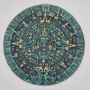 Calendario azteco Maya da parete in pietra di malachite verde schiacciato - Foto 1 di 7