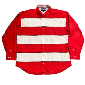 Vintage Tommy Hilfiger Color Block Long Sleeve Button Shirt Red White Mens XXL - Picture 1 of 7