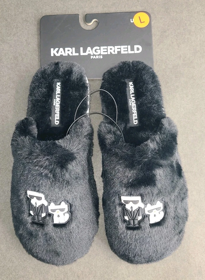 Zapatillas Karl Lagerfeld Paris para mujer peludas sintéticas/deslizamiento famoso rostro y logotipo de gato nuevas con etiquetas Foto 1 de 4