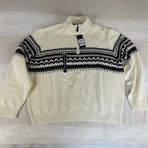 Izod Men’s 2XB 1/4 Zip Fair Isle Nordic Ski Sweater Ivory Mock Neck Vanilla Ice - Picture 1 of 11