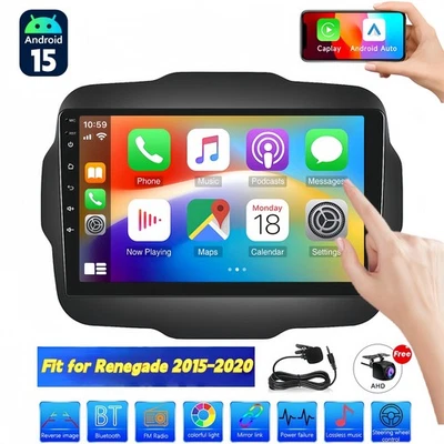 安卓 15.0 车载收音机 立体声 WiFi Carplay GPS 导航 适用于吉普 Renegade 2015 - 2020 — 第 1/4 张图片