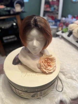 Human Hair Blend Wig Dk Brown Copper Frost Short Layered Pixie for Women  - Image 1 of 4