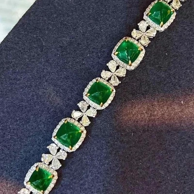 Теннисный браслет с изумрудом 8 карат Cushion Lab Created желтое золото 14 карат серебро - Изображение 1 из 4