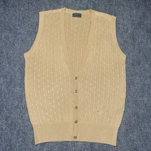 Descente Golf Collection Men M Silk Butter Tan Cable Knit Vest 5 Button Front - Picture 1 of 13
