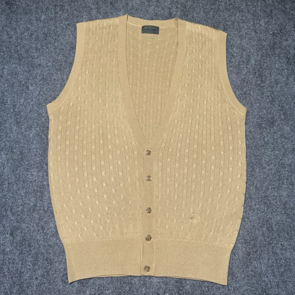 Descente Golf Collection Men M Silk Butter Tan Cable Knit Vest 5 Button Front - Image 1 of 4