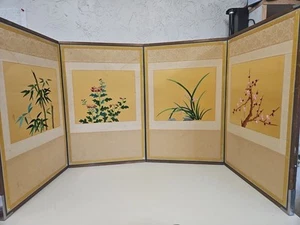 Vintage asiatische Stickerei Blumen 4 Panel Wandbehang Trennwand. MC1 - Bild 1 von 15