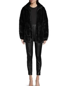 NUEVO Abrigo Chaqueta Elie Tahari Negro Suave Lujoso Piel Sintética Cintura Cintada Nuevo con Etiquetas $345 S - Imagen 1 de 15