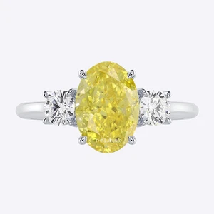950 Platin 2 Karat IGI Lab Grown Ovalschliff Diamant Ring Fancy Intensives Gelb - Bild 1 von 8