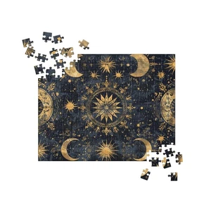 Blue Gold Celestial Moon Puzzle Crescent Moon Stars Astrology Night Sky Jigsaw - Picture 1 of 7