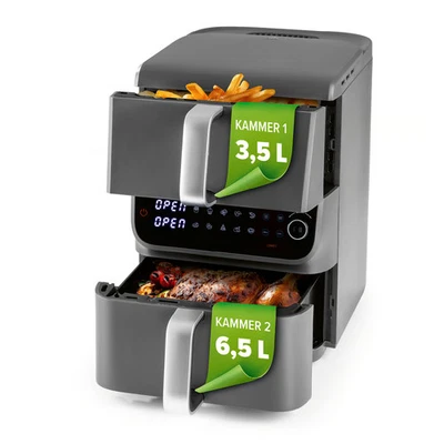 GORMETmaxx Heißluftfritteuse Doppelkammer Doppelkorb Vertikal Dual Airfryer - Bild 1 von 4