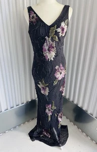 STUNNING Vintage Y2K Sue Wong Beaded Silk Floral Maxi Purple Dress RARE!!! Sz 10 - Picture 1 of 12