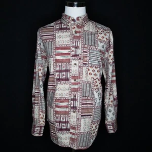 Vintage Chaps Ralph Lauren Button Up Shirt Cream Patchwork Aztec Sz Large - Picture 1 of 8