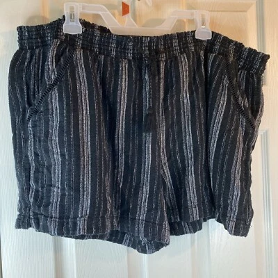 Briggs Mujeres Plus 3X Pantalones Cortos Rayas Cordón Bolsillos Cintura Elástica Calce Alto Foto 1 de 4